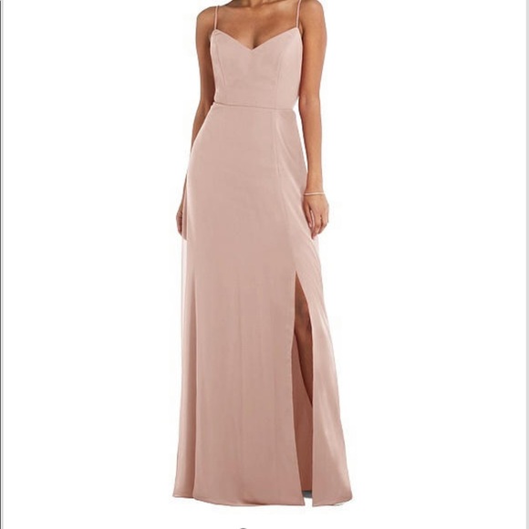 Dessy collection: Tie-back cutout maxi dress with front slit, toasted sugar - Picture 2 of 4